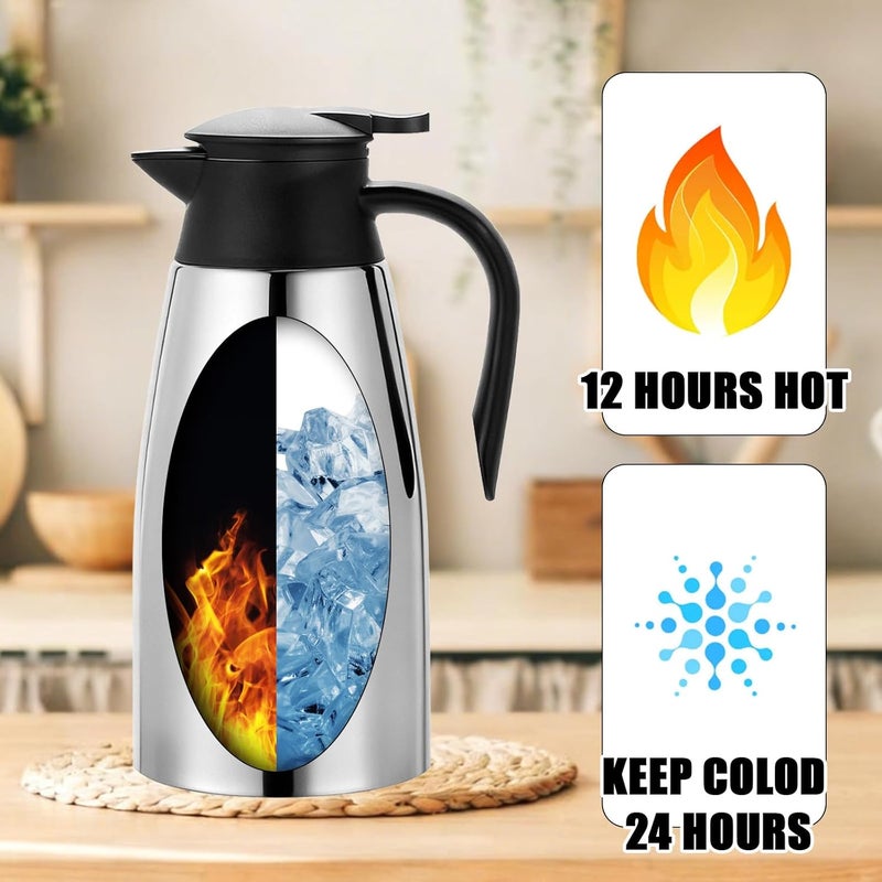 Ysglory 2 PCS 68 OZ Thermal Coffee Carafe Stainless Steel Creamer Pitcher Double Walled Vacuum Insulated Pitcher Thermal Hot Pot Flask with Brushes for Keeping Hot Coffee Tea - Image 4
